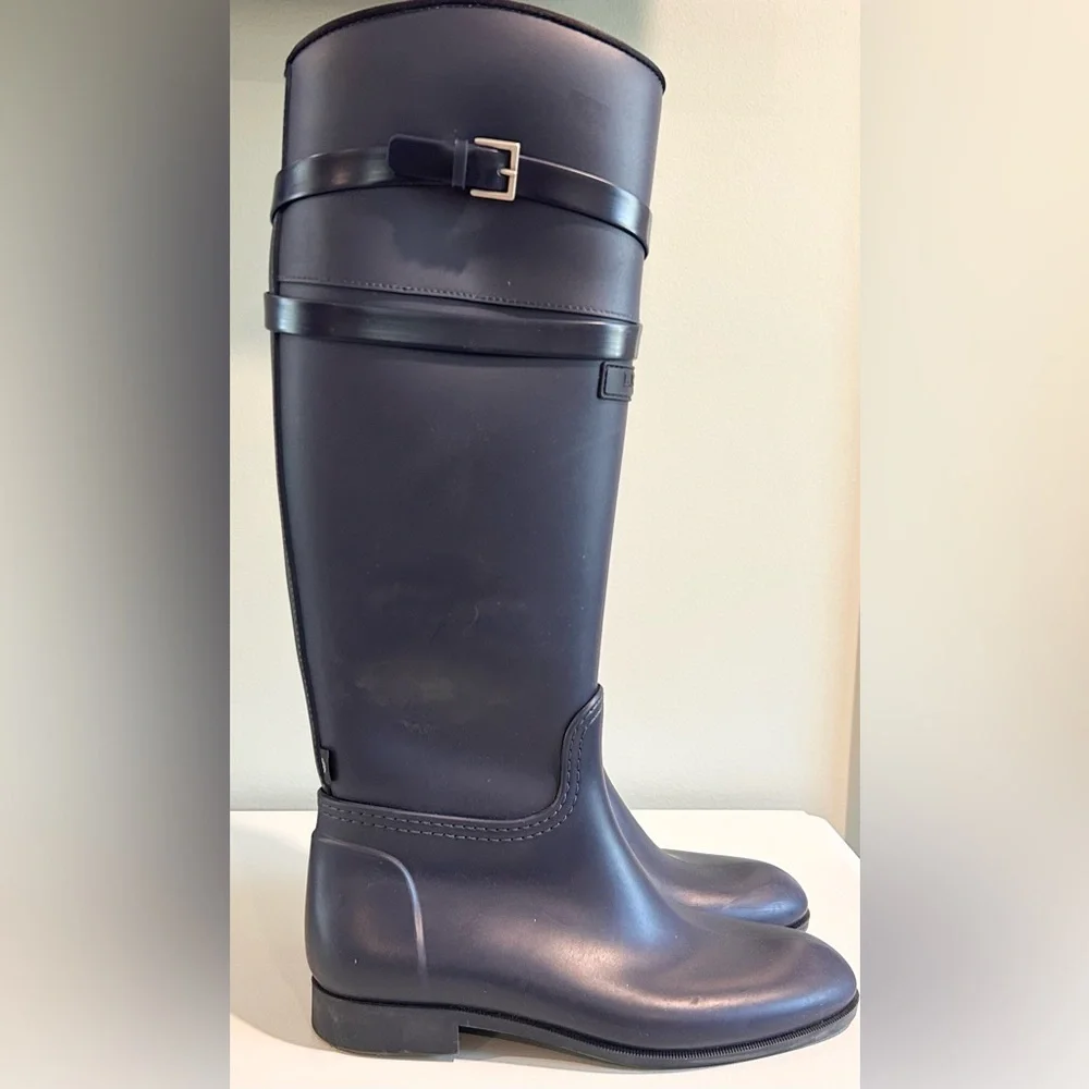 LK Bennett London Tall Riding Rain Boots Navy Equestrian Wellies Sz 6